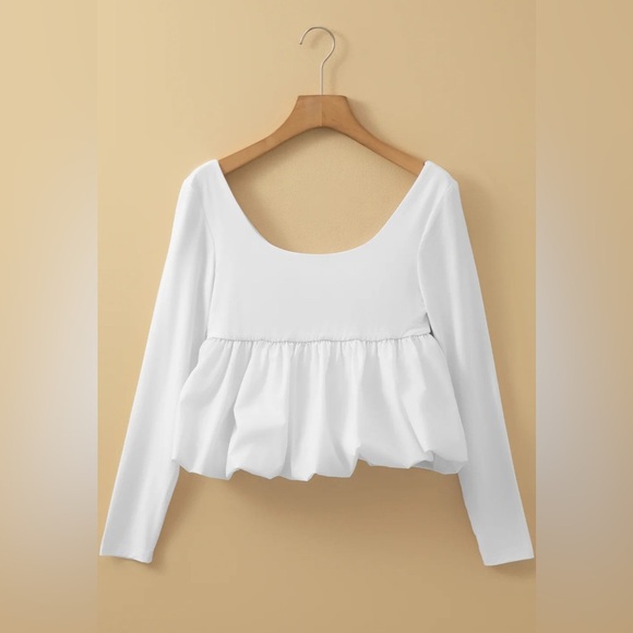 Wild Fable White Peplum Long Sleeve Blouse - Picture 1 of 4